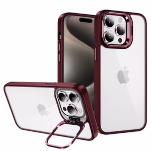 Tel Protect Dėklas telefonui su stovu + kameros stiklas Iphone 15 Plus bordo
