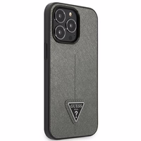 Guess Saffiano trikampio logotipo dėklas telefonui iPhone 13 Pro Max 6.7" - sidabrinis