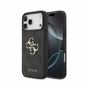 Guess PU 4G Metal Logo dėklas Apple iPhone 18 Pro, pilkas