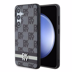 DKNY Leather Checkered Mono Pattern & Printed Stripes Чехол для Samsung Galaxy S24 - чёрный