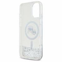 Karl Lagerfeld Liquid Glitter Karl & Choupette Head Magnetinis iPhone 16 Plus dėklas - skaidrus