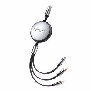 "Forever 3in1" kabelis USB - "Lightning" + 2x USB-C 1,2 m 100 W juodas