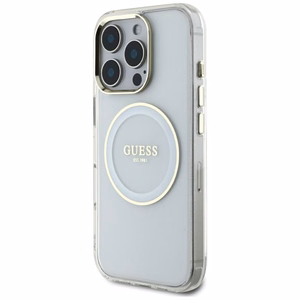 Guess IML Metal Colored Circle Classic Logo Magnetinis dėklas telefonui iPhone 16 Pro Max - baltas