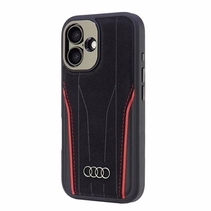 Audi tikros odos magnetinis MagSafe kietasis dėklas iPhone 16 6.1" juodai raudonas AU-TPUPCMIP16-R8/D3-RD