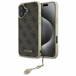 Guess 4G Charms Kolekcijos dėklas iPhone 16 - rudas