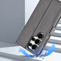 Dux Ducis Lawa odinis dėklas Samsung Galaxy S25 Ultra su nuimama magnetine pinigine - pilkas