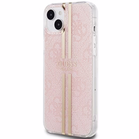 Guess IML 4G Gold Stripe dėklas telefonui iPhone 15 Plus / 14 Plus - rožinis