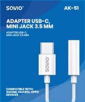 Garso adapteris - USB 3.1 C (M) tipo - 3,5 mm (F) lizdas - Baltas SAVIO AK-51