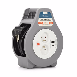 Montis MT188 – suvyniojamas 10 m ilginimo laido būgnas su USB ir 2 elektros lizdais