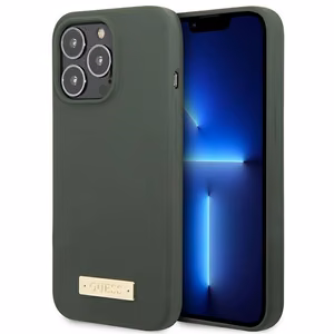 Guess Silikoninis Logo Plate Magnetinis dėklas iPhone 13 Pro / iPhone 13 - žalias