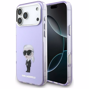 Karl Lagerfeld IML akvarelės Karl & Choupette ir logotipo magnetinis dėklas telefonui iPhone 17 Pro Max - violetinis
