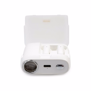 WEKOME S28 Pop Digital Series Bluetooth 5.3 TWS belaidės ausinės su įkrovimo dėkle įrengtu projektoriumi ir 5 projektoriaus skaidrėmis, baltos
