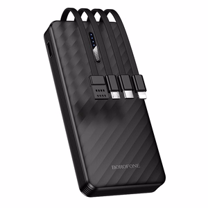 Borofone BJ84 Smooth išorinė baterija 10000mAh USB su USB, Type-C, Lightning ir Micro USB kabeliais juoda