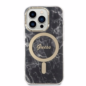 Rinkinys Guess GUBPP14LHMEACSK dėklas + įkroviklis iPhone 14 Pro 6.1" juodas/juodas kietas dėklas Marble Magnetinis
