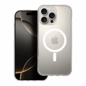 Clear Elite Mag Cover antigiltonis, suderinamas su kameros valdymo mygtuku ir Magnetiniu IPHONE 16 PRO MAX skaidrus