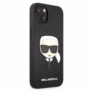 Karl Lagerfeld KLHCP13SSAKHBK kietas dėklas iPhone 13 mini 5,4" Saffiano Ikonik Karl's Head – juodas
