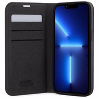 KARL LAGERFELD KLBKP14XSANKCPK IPHONE 14 PRO MAX 6.7 "KNYGUTĖS TIPO DĖKLAS JUODAS/JUODAS SAFFIANO KARL & CHUPETTE