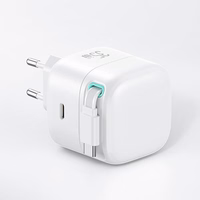 USAMS Tinklo įkroviklis 1xUSB-C su suvyniojamuoju USB-C laidu PD+QC 35W Gan Fast Charging juodas XMF Series CC202TC01 (US-CC202)
