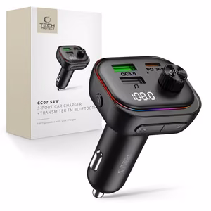 Tech-Protect CC07 3 prievadų PD 54W automobilinis įkroviklis + Bluetooth FM siųstuvas - juodas