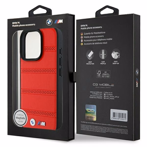 BMW M Perforuotas ir Siūlėtas Linija Magnetinis dėklas telefonui iPhone 16 Pro - raudonas