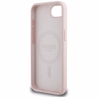 Guess Silicone Script Metal Logo MagSafe dėklas telefonui iPhone 16e - rožinė