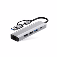 "Tech-Protect" HB03 HUB adapteris 5in1 USB-C + USB2.0 + USB3.0 + RJ45 - pilkas
