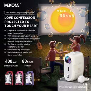 WEKOME S28 Pop Digital Series Bluetooth 5.3 TWS belaidės ausinės su įkrovimo dėkle įrengtu projektoriumi ir 5 projektoriaus skaidrėmis, baltos