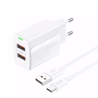 Foneng Sieninis įkroviklis EU63 - 2x USB - 12W su USB-C kabeliu baltas