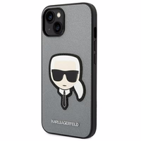 Karl Lagerfeld Saffiano Karlo Galvos Pleistras dėklas iPhone 14 - sidabrinis