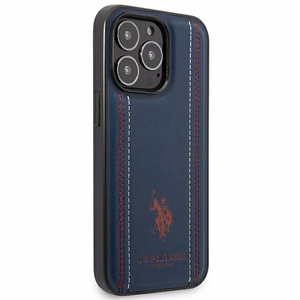 US Polo USHCP14XPFAV Leather Stitch dėklas, skirtas iPhone 14 Pro Max 6.7", tamsiai mėlynas
