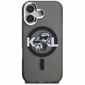Karl Lagerfeld IML Glitter Karl & Choupette Sketch Logo MagSafe dėklas iPhone 16 - juodas