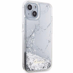 Guess Liquid Glitter Marble dėklas telefonui iPhone 14 - baltas