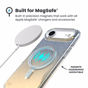 Speck Presidio Lux Glitter MagSafe dėklas, skirtas iPhone Air, „Clear / Hyper Mirror Glitter“ spalvos