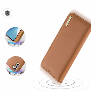 Dux Ducis Hivo dėklas Samsung Galaxy S23+ atverčiamas dėklas su pinigine ir RFID apsauga rudas