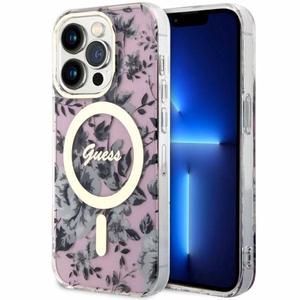 Guess GUHMP14LHCFWSP iPhone 14 Pro 6.1" rožinis/rožinis kietas dėklas Gėlės MagSafe
