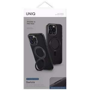Uniq Swivix 360 sukamas stovas dėklas telefonui iPhone 16 Pro Max - juodas