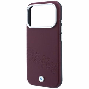 BMW dėklas, skirtas IPHONE 18 Pro Max/17 Pro Max suderinamas su „MagSafe“ (Sign Inclined Deboss Letters) (spalva: bordo)