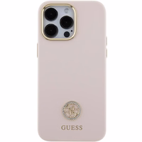Guess Silikoninis Logo Strass 4G Dėklas telefonui iPhone 15 Pro Max - rožinis