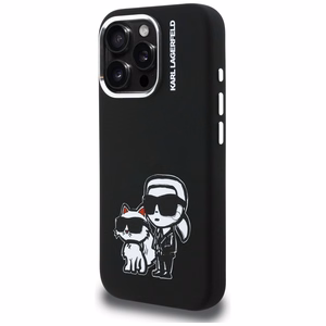 Karl Lagerfeld Silikoninis Karl&Choupette Sketch MagSafe Dėklas for iPhone 16 Pro Max - juodas