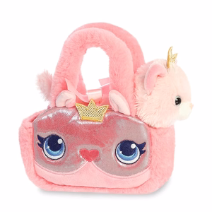 Fancy Pals ekologiškas pliušinis katytės princesės žaislas su auksine karūna rožiniame krepšelyje, 20 cm