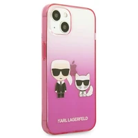 Karl Lagerfeld Gradient Ikonik Karl&Choupette dėklas iPhone 13 mini – rožinis