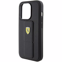 Ferrari Grip Stand Metal Logo dėklas iPhone 15 Pro Max – juodas