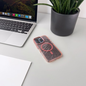 Blizgus magnetinis dėklas telefonui iPhone 17 - rožinis