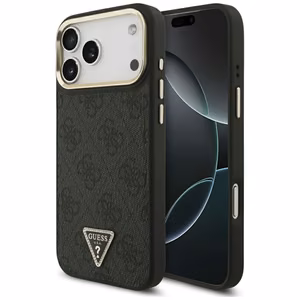 Guess чехол для iPhone 17 Pro Max совместимый с MagSafe GUHMP17XP4GTDGMK (4G PU W/ Triangle Logo) золотой чёрный