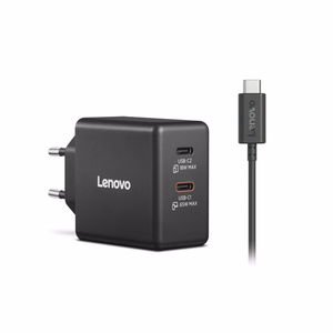 Lenovo Dual USB-C 65W GaN G0A6065BEU – dviejų USB-C jungčių GaN įkroviklis, 65 W