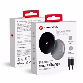 FORCELL F-ENERGY Smart Charge Qi2 15W belaidis įkroviklis su 150cm nuimamu kabeliu suderinamas su MagSafe sidabrinis