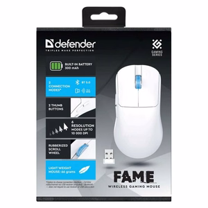Belaidė pelė DEFENDER FAME GM-516 RF+BT 10000DPI 6P balta