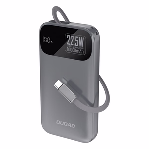 Dudao K31 10000mAh 22.5W PD Išorinė baterija su įmontuotu kabeliu - pilka