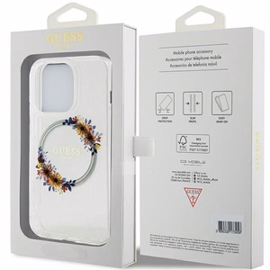Guess IML Flowers Wreatch MagSafe dėklas telefonui iPhone 15 Pro Max - skaidrus