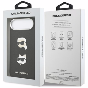 KARL LAGERFELD dėklas telefonui IPHONE 17 Air, suderinamas su magnetiniu MagSafe (KLHCP17MPSFDHPOK, FW Grained PU W/ K&C Heads Pins & Logo) juodas
